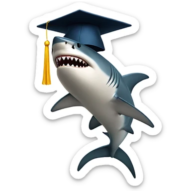 A shark holding a graduation cap and a diploma emoji. sticker