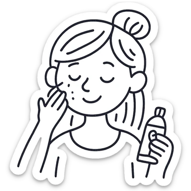 girl making skincare, hand-drawn outlined icon, playful lines sticker