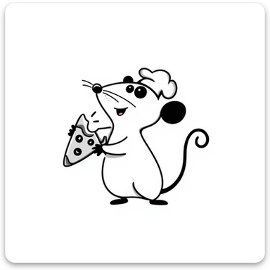 hand-drawn doodle of a rat with pizza sticker