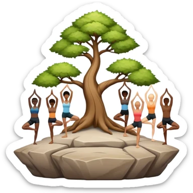 a people doing tree yoga standing on a rock sticker
