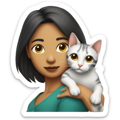 Cat perched on a woman’s shoulder like a parrot sticker