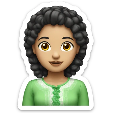 Uma menina branca com cabelos claros, olhos verdes, e blusa preta de gola alta sticker