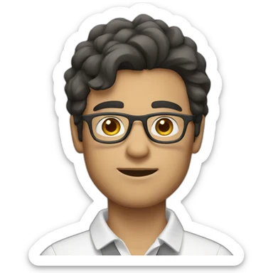 guy with dark hair, a white polo and grey glasses sticker