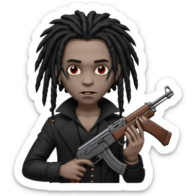 A black vampire with dreads holding a ak 47 sticker
