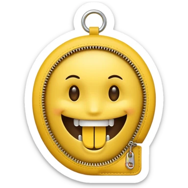A zipper face. Half yellow half brown. No background. Make it look like an emoji. In smiley format sticker