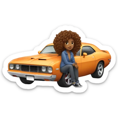 Brown Woman with curly hair leaning on hellcat car sticker