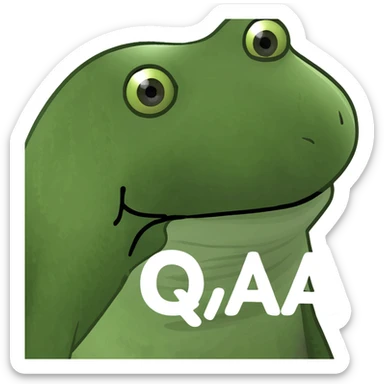 funny frog head emoji with bold, clear font letters 'QA', centered and large sticker