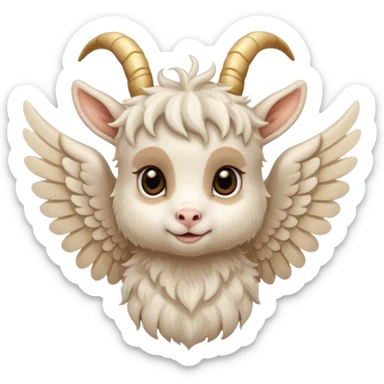 beige cute baby goat face with angel wings  sticker