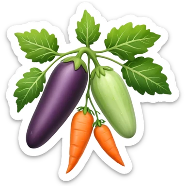 eggplant cucumber carrot on a tree branch sticker