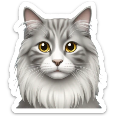 Gray and white long haired cat sticker