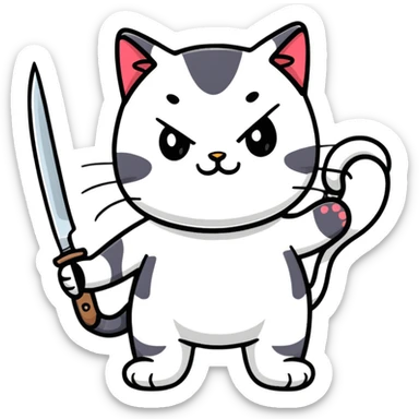 cute cat with a knife sticker
