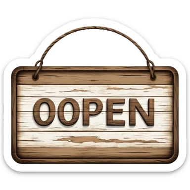 rustic wooden open sign sticker
