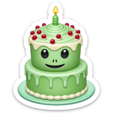 alien holding a cake sticker