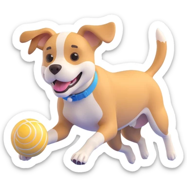 dog chasing ball in forrest, close up pose sticker