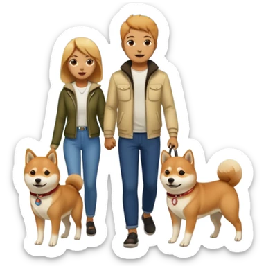 two people strolling with a Shiba Inu dog sticker