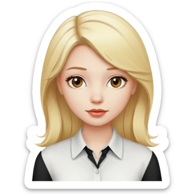 A girl with a blonde hair and in the head she is wearing a coquette and the shirt is a white colour sticker