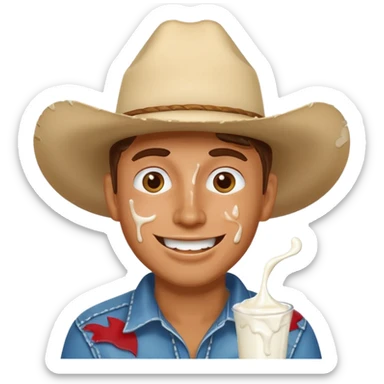 Happy Cowboy with white yogurt all over face and dripping sticker