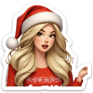girl in santa hat gift sticker