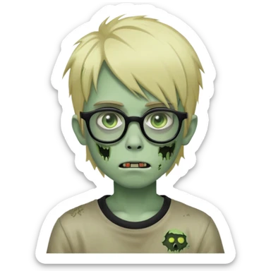 boy zombie with blonde emo hair and green skin and glasses sticker