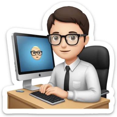 isometric, image of someone sitting at a computer desk sticker