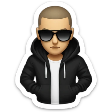 DJ Snake face serious attitude front view wearing a BLACK hoodie sticker