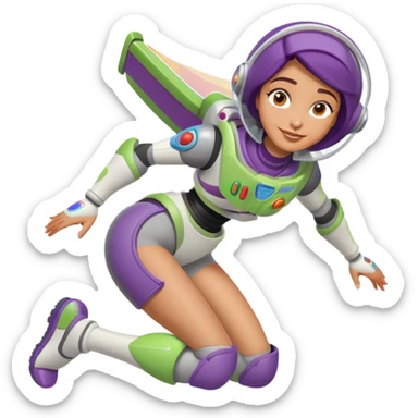 Middle eastern Short lady with buzz lightyear knee pads sticker