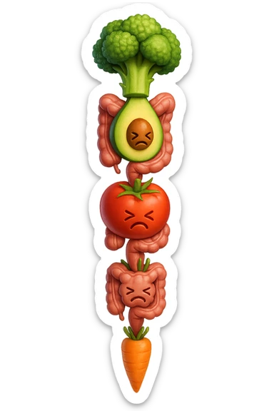 cibo sano fluttua in aria verticalmente stringendo piccoli colon umani, stile emoji iphone, iperrealistico 4k sticker