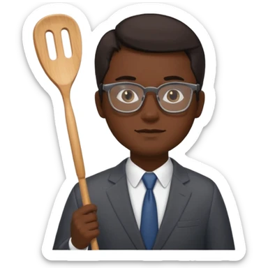 man with glasses dark hair wearing a suit and holding a spatula sticker