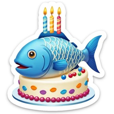 Fish eating birthday cake saying happy birthday old man  sticker