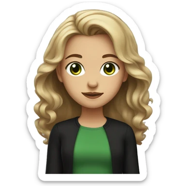 Green eyed girl with black shirt, light brown wavy middle part hair  sticker