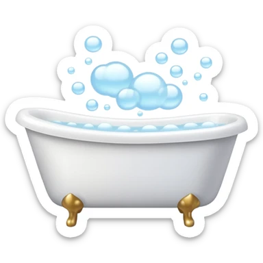 White ceramic bathtub filled with fluffy bubbles, soft light, pastel background sticker