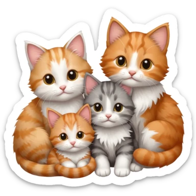 3 tiny kittens cuddling together all different colours, the first one is grey and white, the second is ginger and white and the third is brown tabby and white sticker