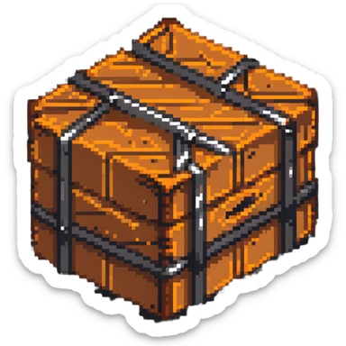 wooden crate with metal bands, orange brown color scheme, breakable box, 32x32 game asset sticker