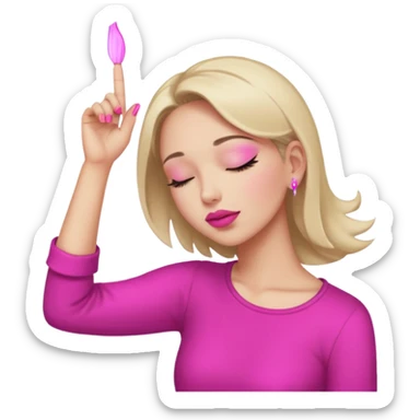 Yellow circle emoji sighing and drumming fingers up the side of their head the eye is closed it is a side profile pink lipstick and pink nails sticker