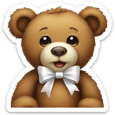 Cute Brown teddy bear with white ribbon sticker