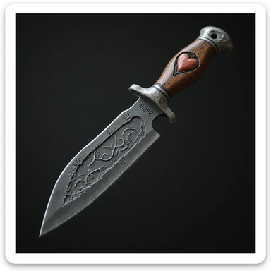 realistic gothic knife, with a heart motif, photorealistic style, no background sticker