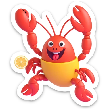 lobster doing a dance move with a lemon in its mouth, mid-spin, emoji style sticker