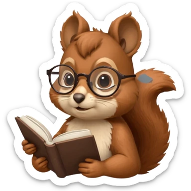 a squirrel with glasses, reading a book and looking thoughtful sticker