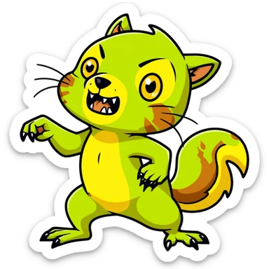 undead zombie squirrel, yellow green empty eyes, rotting, evil, chaotic, full body, angry attack sticker