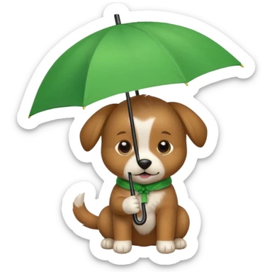 baby dog hold small green umbrella sticker