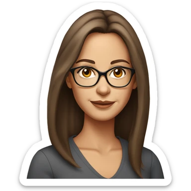 50 years old girl
long brown hair with straight styling
light skin small
glasses with refined frame
Brown eyes with cat eye liner sticker