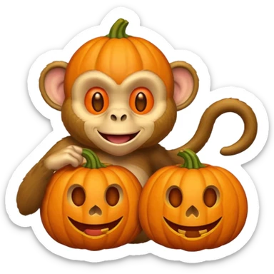 twitter emoji style monkey with pumpkin head sticker