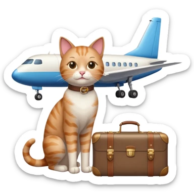 Katze verreist mit koffer und flugzeug sticker