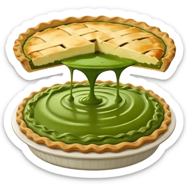 Pie on top of green sauce sticker
