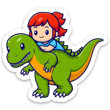 Red-haired girl with a dinosaur tail and animal paws instead of hands and feet sticker