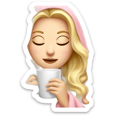 blonde white girl inside a pink blanket sipping coffee eyes closed sticker