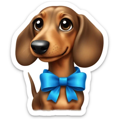 A cute christmas daschund￼ with a blue bow as the colar sticker
