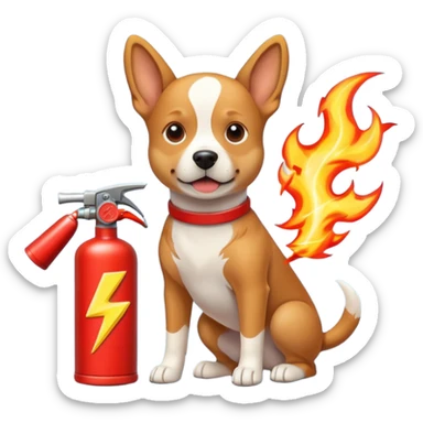 dog with electric lightning waves, fire extinguisher sticker