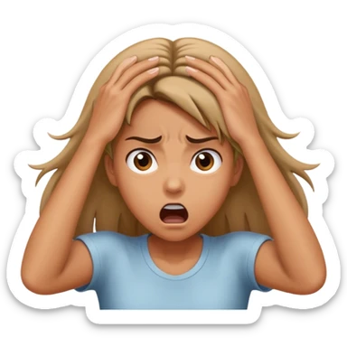 The girl pulls her hair down with her hands and is very surprised and angry sticker