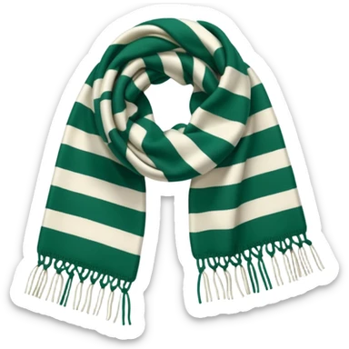 Realistic emerald-green and white horizontally thick-striped winter scarf isolated. sticker